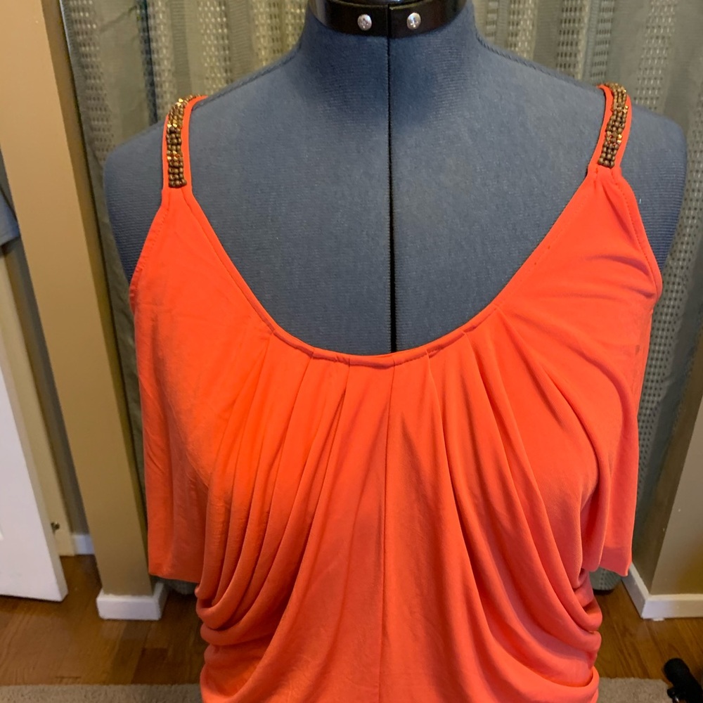 Tangerine sleeveless blouse embellished straps